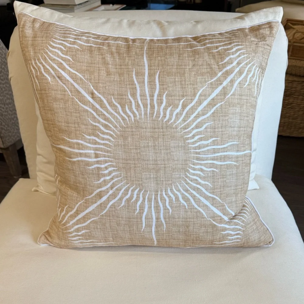 Low Country Linens Natural Sunburst Accent Linen Blend  Pillow Cover 22” Square